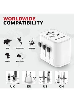 Honeywell Universal World Travel Adapter With 2xUSB Ports,1xTypeC PD30W Worldwide Wall Charger For EU,US,UK And CN Plugs White  - Image 3