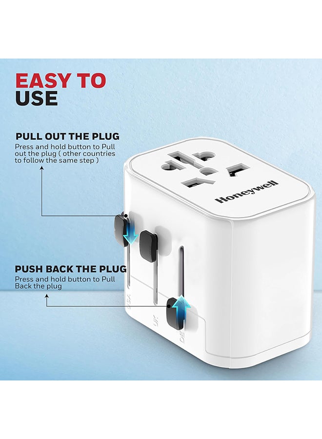 Honeywell Universal World Travel Adapter With 2Xusb Ports 1Xtypec Pd30W Worldwide Wall Charger For Eu Us Uk And Cn Plugs White White  - Image 5