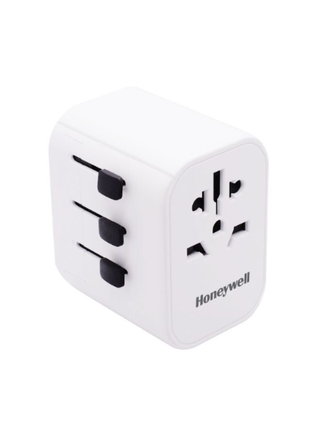 Honeywell Universal World Travel Adapter With 2Xusb Ports 1Xtypec Pd30W Worldwide Wall Charger For Eu Us Uk And Cn Plugs White White  - Image 1