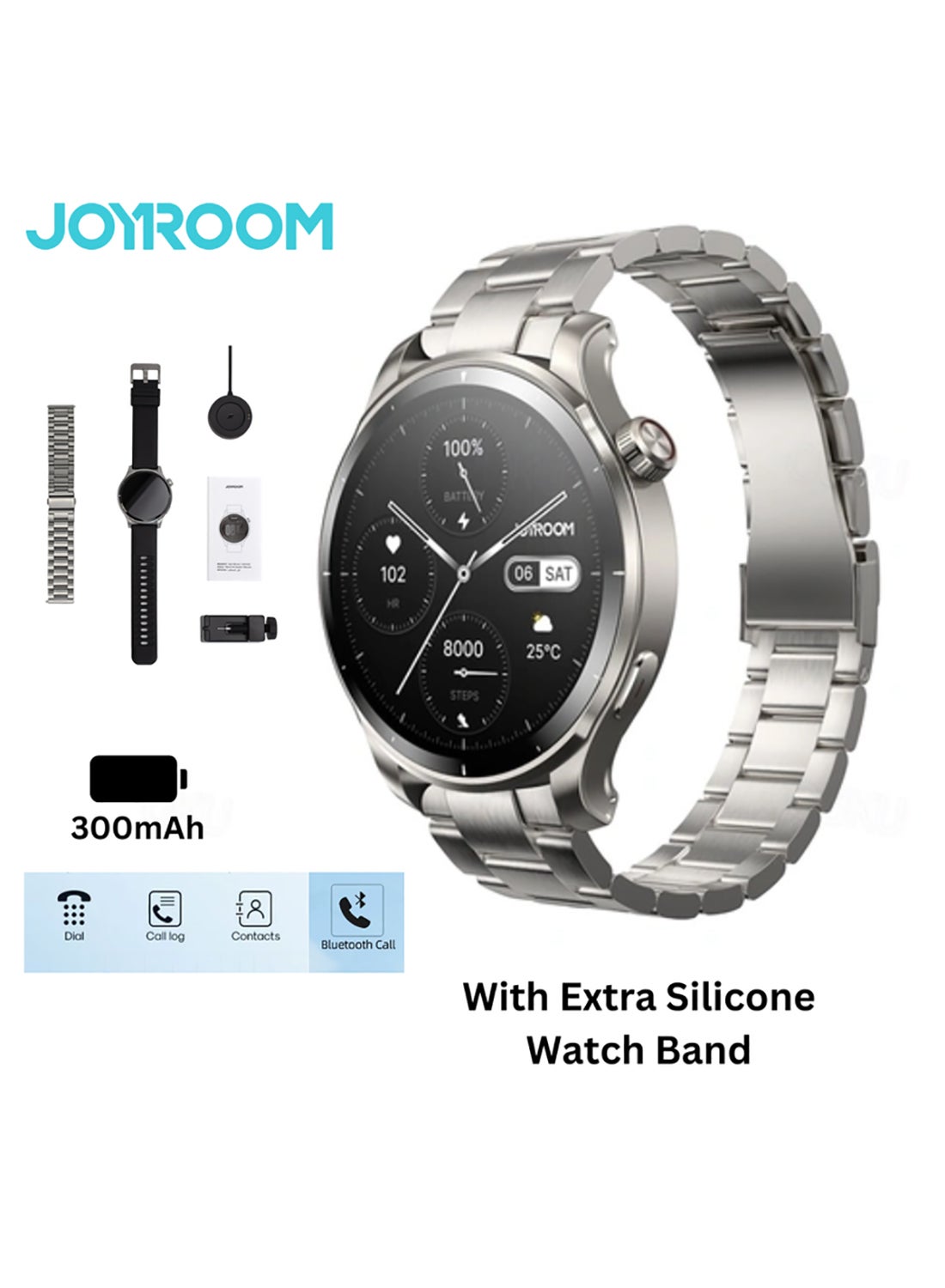 JOYROOM 300 mAh 300 mAh JR-FV1 Smart Watch Can Make And Receive Calls 1.43-Inch HD Screen Bluetooth Connection Fitness Monitoring For Men And Women Compatible With Apple And Android Metal Silicone Strap Space Grey 