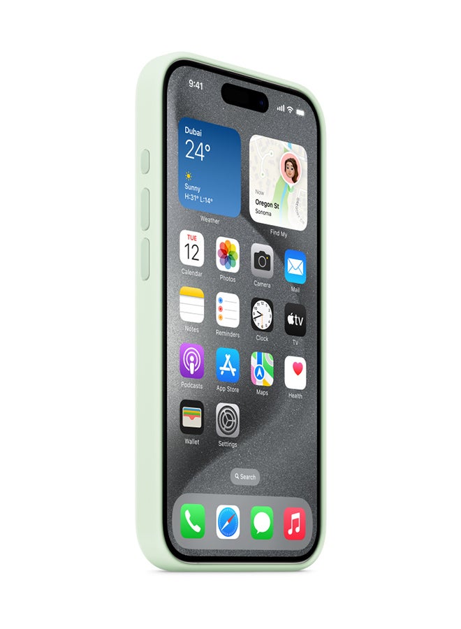 Apple - iPhone 15 Plus Silicone Case With MagSafe Soft Mint - Image 1
