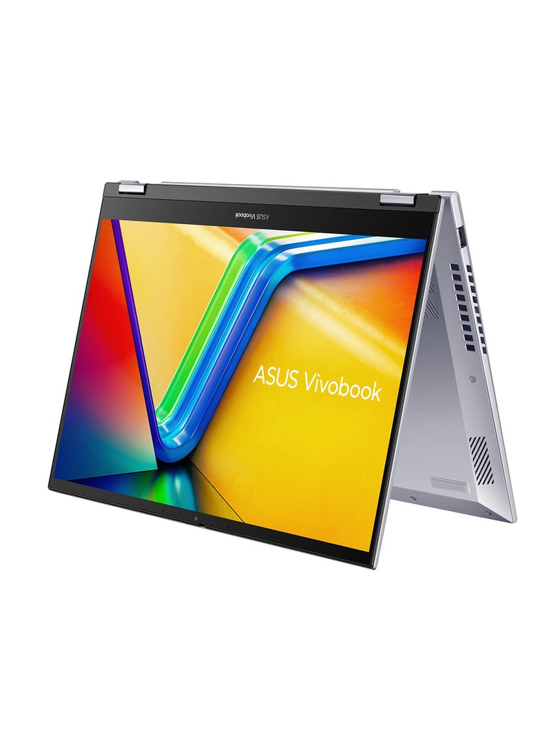 أسوس لابتوب فيفو بوك فليب بشاشة مقاس 14 بوصة ومعالج كور i5-12500H وذاكرة وصول عشوائي رام 8 جيجابايت ومحرك أقراص اس اس دي سعة 512 جيجابايت وبطاقة رسومات إنتل آيريس اكس اي ونظام تشغيل ويندوز 11 اللغة الإنجليزية فضي  - Image 1