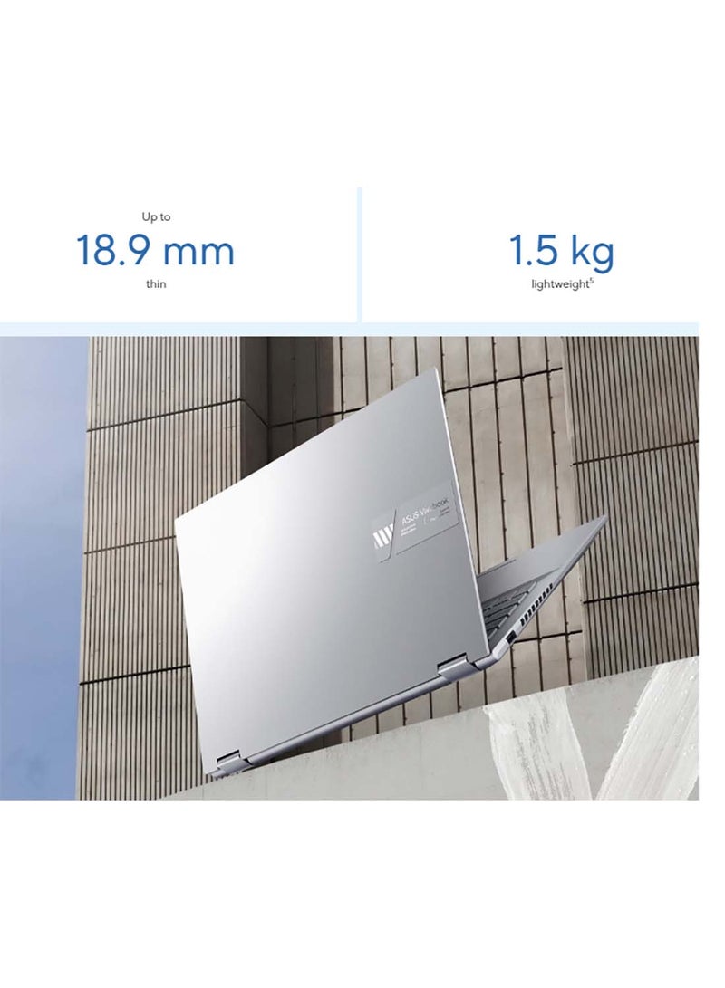 أسوس لابتوب فيفو بوك فليب بشاشة مقاس 14 بوصة ومعالج كور i5-12500H وذاكرة وصول عشوائي رام 8 جيجابايت ومحرك أقراص اس اس دي سعة 512 جيجابايت وبطاقة رسومات إنتل آيريس اكس اي ونظام تشغيل ويندوز 11 اللغة الإنجليزية فضي  - Image 4