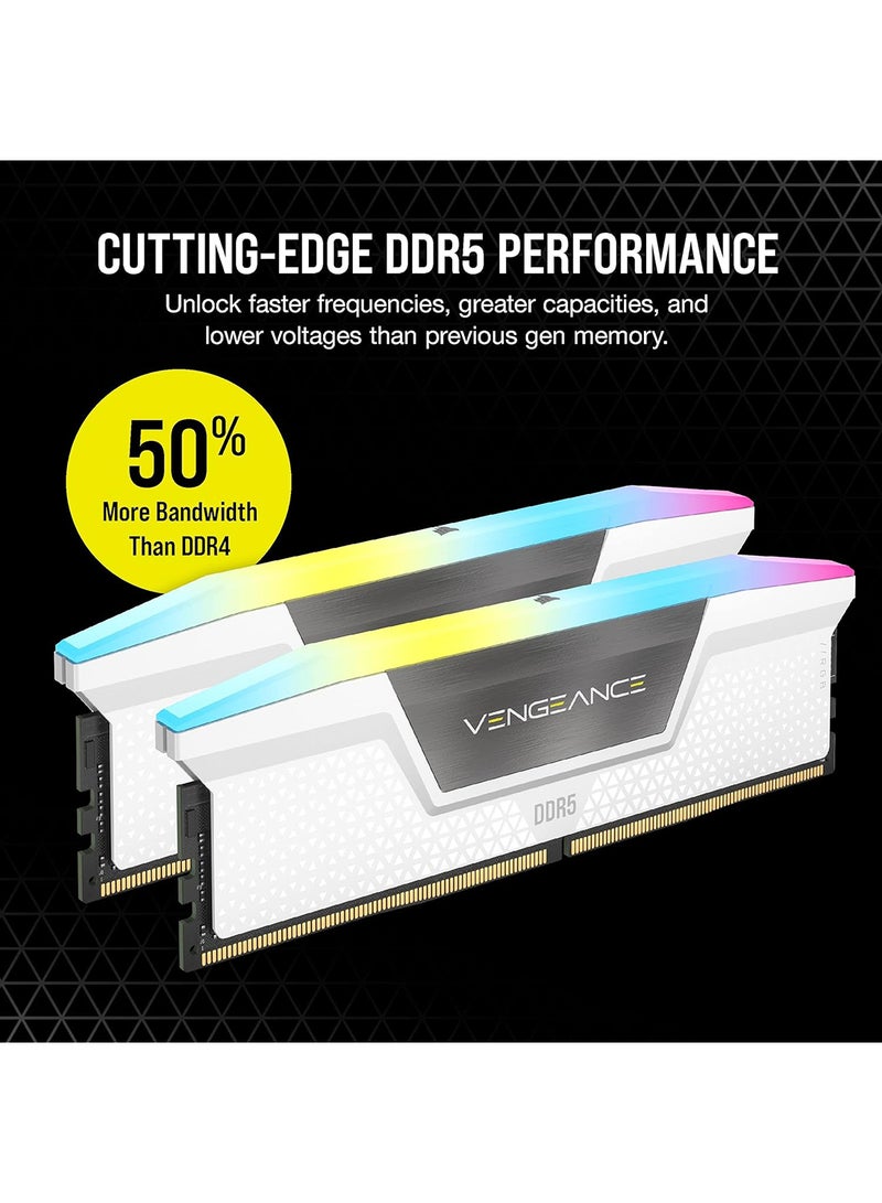 CORSAIR - VENGEANCE RGB DDR5 RAM 32GB (2x16GB) 6000MHz CL40 Intel XMP iCUE Compatible Computer Memory - White (CMH32GX5M2B6000C40W) 32 GB - Image 1
