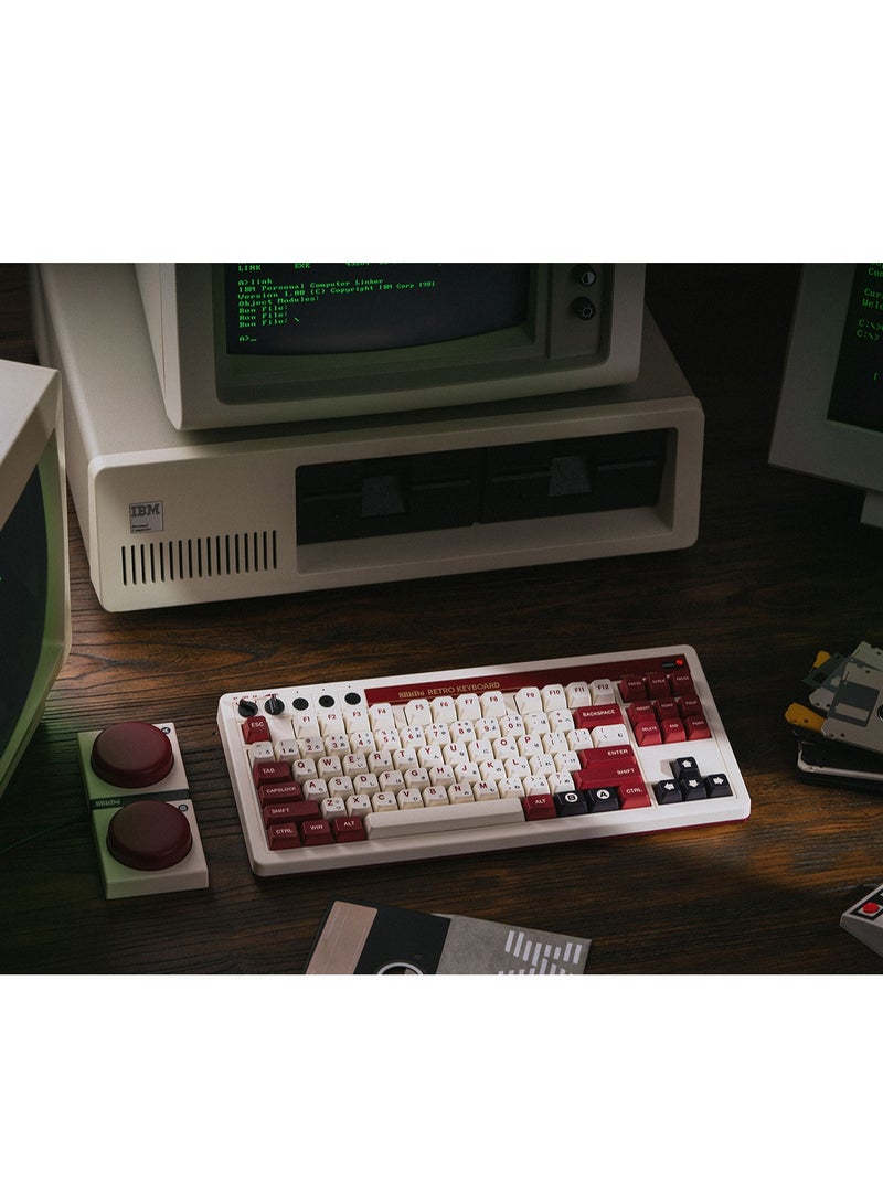 8Bitdo - Retro Mechanical Keyboard, Bluetooth/2.4G/USB-C Hot Swappable Gaming Keyboard with 87 Keys, Dual Super Programmable Buttons for Windows and Android - Fami Edition - Image 1