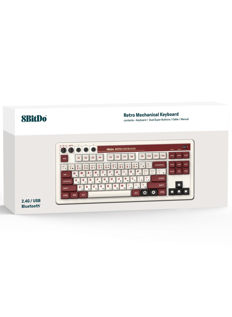 8Bitdo - Retro Mechanical Keyboard, Bluetooth/2.4G/USB-C Hot Swappable Gaming Keyboard with 87 Keys, Dual Super Programmable Buttons for Windows and Android - Fami Edition - Image 1