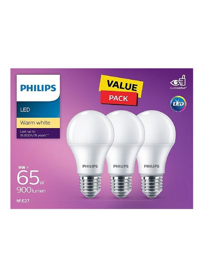 Philips 3-Piece 9W Long Lasting Non-Dimmable LED Bulb Set Warm White 11.5 x 6.1 x 14.9 mm PHI-929002299286  - Image 1
