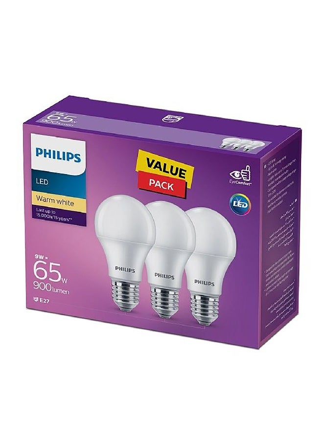 Philips 3-Piece 9W Long Lasting Non-Dimmable LED Bulb Set Warm White 11.5 x 6.1 x 14.9 mm PHI-929002299286  - Image 2