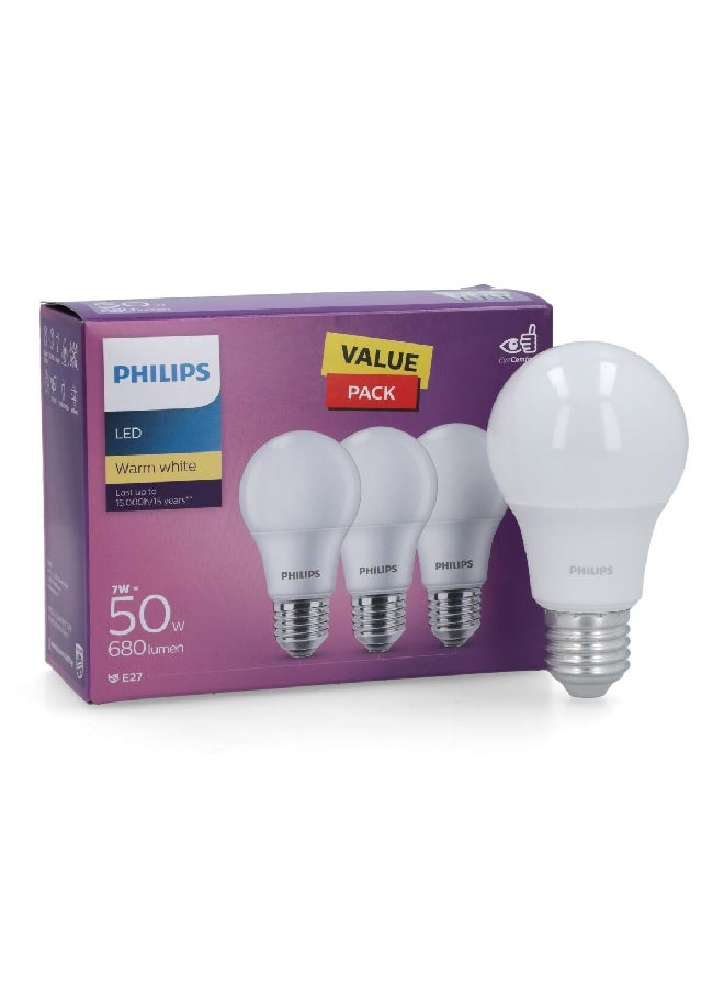 فيليبس طقم لمبات LED طويلة الأمد 7 واط 3 قطع 680 لومن E27 دافئ أبيض PHI-929002298986  - Image 1