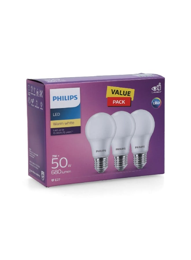 فيليبس طقم لمبات LED طويلة الأمد 7 واط 3 قطع 680 لومن E27 دافئ أبيض PHI-929002298986  - Image 4