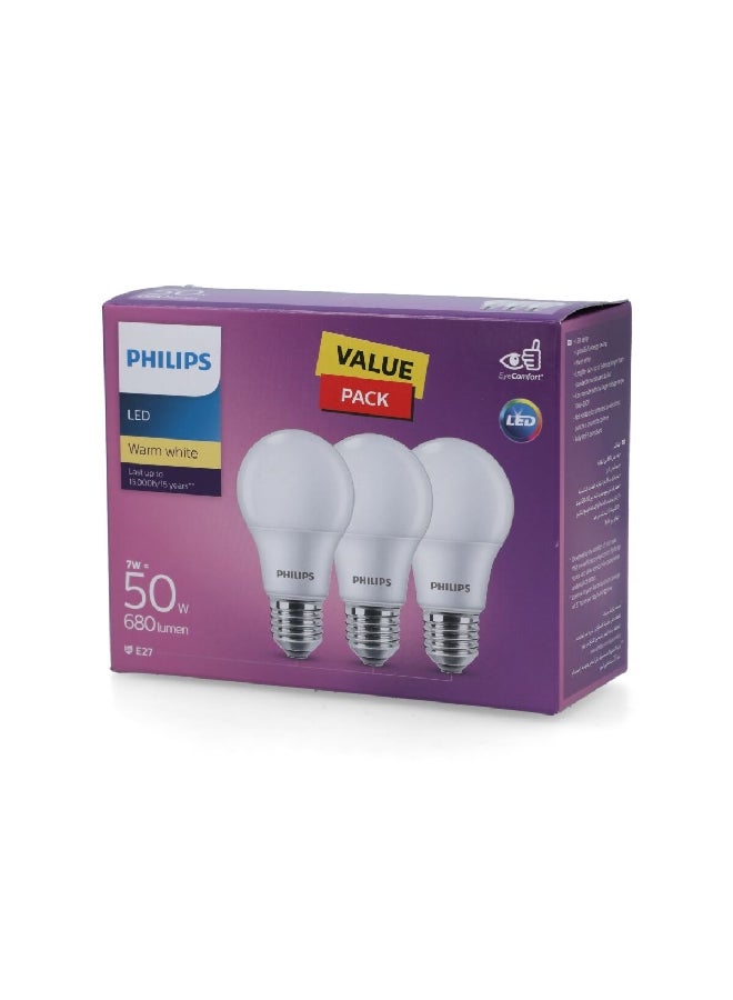 فيليبس طقم لمبات LED طويلة الأمد 7 واط 3 قطع 680 لومن E27 دافئ أبيض PHI-929002298986  - Image 3