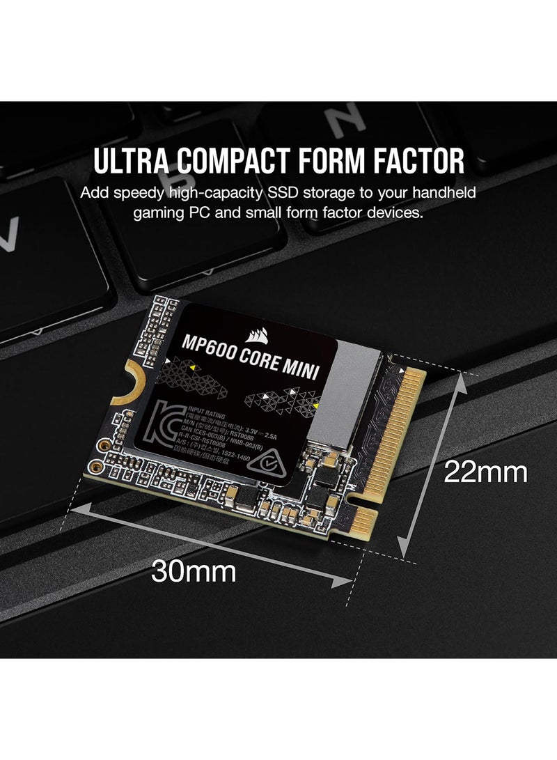 MP600 CORE MINI 1TB M.2 NVMe PCIe x4 Gen4 2 SSD – M.2 2230 – Up to 5,000MB/sec Sequential Read – High-Density QLC NAND – Great for Steam Deck, ASUS ROG Ally, Microsoft Surface Pro – Black 1 TB