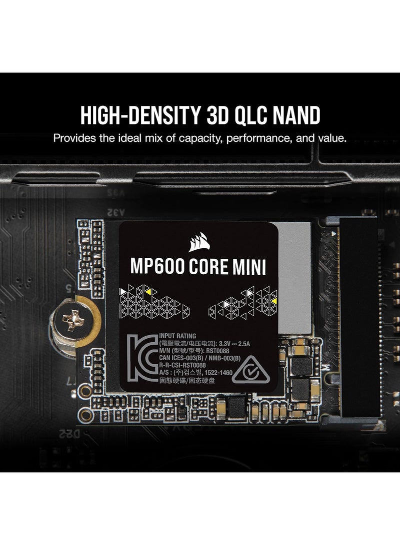 MP600 CORE MINI 1TB M.2 NVMe PCIe x4 Gen4 2 SSD – M.2 2230 – Up to 5,000MB/sec Sequential Read – High-Density QLC NAND – Great for Steam Deck, ASUS ROG Ally, Microsoft Surface Pro – Black 1 TB