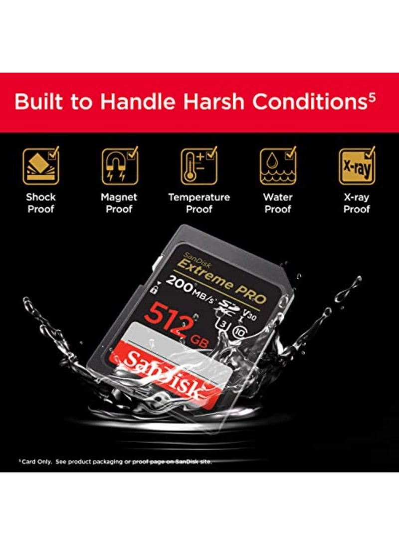 سانديسك - بطاقة Extreme PRO SDXC سعة 512 جيجابايت + RescuePRO Deluxe، بسرعة تصل إلى 200 ميجابايت/ثانية، UHS I، Class 10، U3، V30 SDSDXXD 512G GN4IN 512 جيجابايت - Image 1