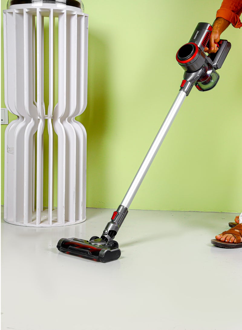 GEEPAS - Rechargeable Cordless Vacuum Cleaner, 3 Speed and LED Touch Panel Control, Sensor for Power, Easy to Use Stick Model, Low Noise Design, Long and Sofa Nozzle 0.6 L 350 W GVC19038 Grey, Red - Image 1