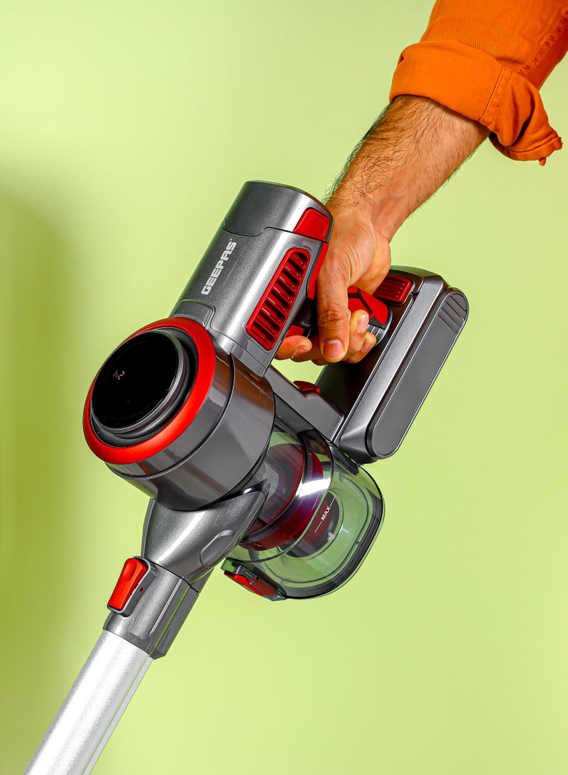 GEEPAS - Rechargeable Cordless Vacuum Cleaner, 3 Speed and LED Touch Panel Control, Sensor for Power, Easy to Use Stick Model, Low Noise Design, Long and Sofa Nozzle 0.6 L 350 W GVC19038 Grey, Red - Image 1