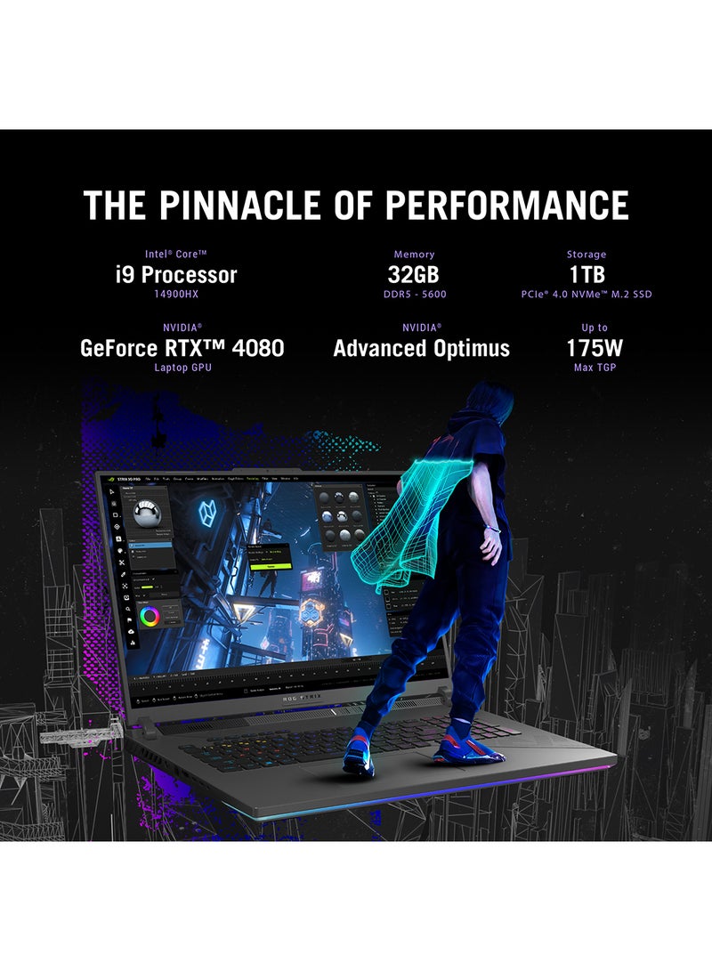 ASUS - ROG STRIX G16 G614JZR-I9321G Laptop With 16-Inch 240Hz Display, Core i9-14900HX Processor/32GB RAM/1TB SSD/12GB NVIDIA Geforce RTX 4080 Graphics Card/Windows 11 Home English/Arabic Gray - Image 1