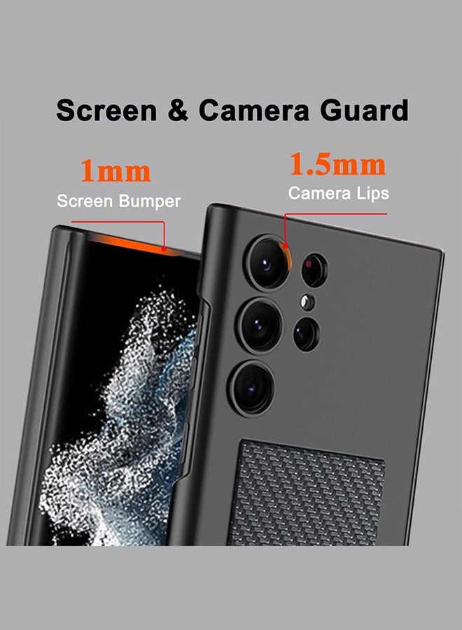 MARGOUN Samsung Galaxy S24 Ultra Case Ultra-Thin Hard Shockproof PC And PU Leather Wristband Cover Phone Case Luxury Slim Wrist Strap Kickstand Full Protective Anti-Scratch Case Black - Image 3