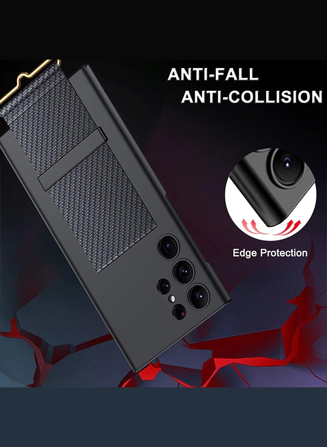 MARGOUN Samsung Galaxy S24 Ultra Case Ultra-Thin Hard Shockproof PC And PU Leather Wristband Cover Phone Case Luxury Slim Wrist Strap Kickstand Full Protective Anti-Scratch Case Black - Image 4