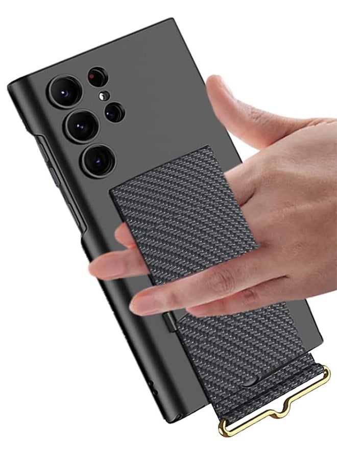 MARGOUN Samsung Galaxy S24 Ultra Case Ultra-Thin Hard Shockproof PC And PU Leather Wristband Cover Phone Case Luxury Slim Wrist Strap Kickstand Full Protective Anti-Scratch Case Black - Image 2