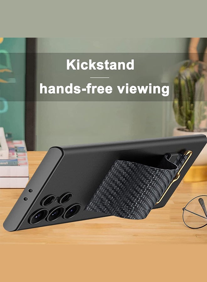 MARGOUN Samsung Galaxy S24 Ultra Case Ultra-Thin Hard Shockproof PC And PU Leather Wristband Cover Phone Case Luxury Slim Wrist Strap Kickstand Full Protective Anti-Scratch Case Black - Image 5