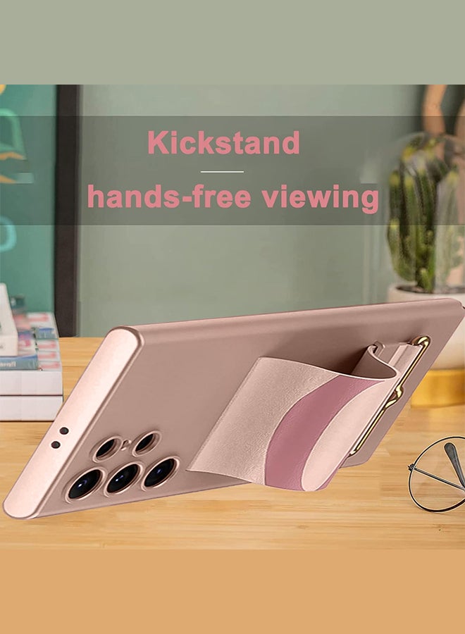 MARGOUN Samsung Galaxy S24 Ultra Case Ultra-Thin Hard Shockproof PC And PU Leather Wristband Cover Phone Case Luxury Slim Wrist Strap Kickstand Full Protective Anti-Scratch Case Pink - Image 5