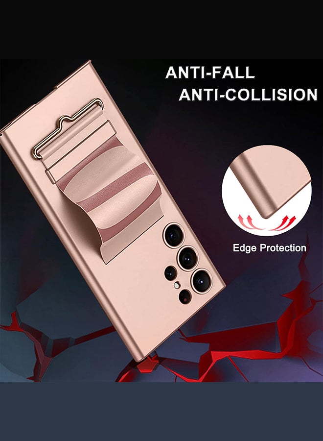 MARGOUN Samsung Galaxy S24 Ultra Case Ultra-Thin Hard Shockproof PC And PU Leather Wristband Cover Phone Case Luxury Slim Wrist Strap Kickstand Full Protective Anti-Scratch Case Pink - Image 3