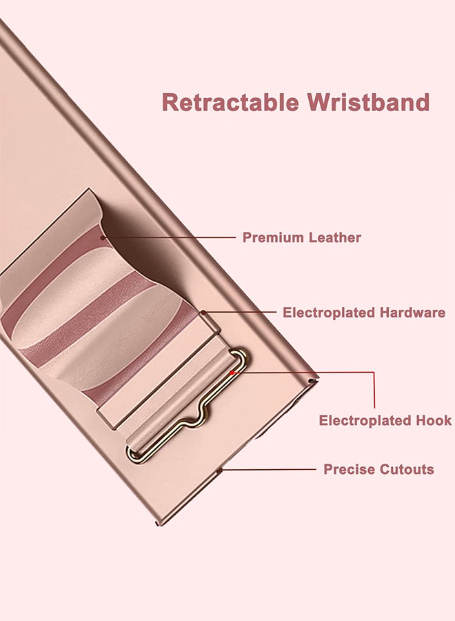 MARGOUN Samsung Galaxy S24 Ultra Case Ultra-Thin Hard Shockproof PC And PU Leather Wristband Cover Phone Case Luxury Slim Wrist Strap Kickstand Full Protective Anti-Scratch Case Pink - Image 4