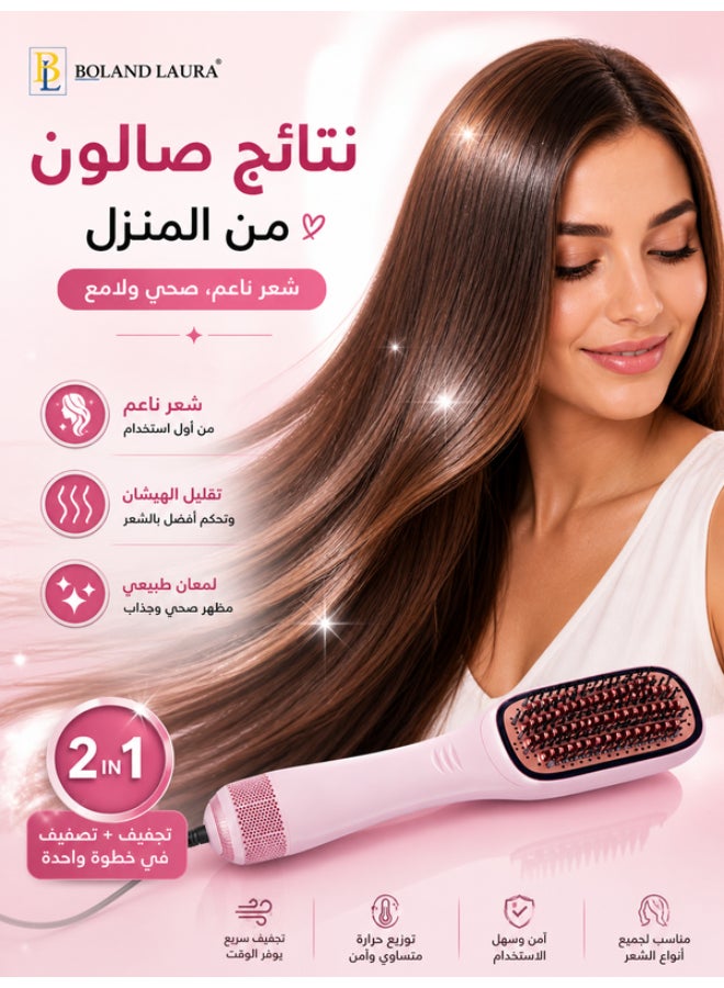 Boland Laura 2-in-1 Professional Hot Air Styling Brush – Ceramic Hair Dryer, Styler & Straightener – 1200W Fast Heating Technology – Smooth, Frizz-Free Hair with Natural Shine – Pink Blue - Image 4