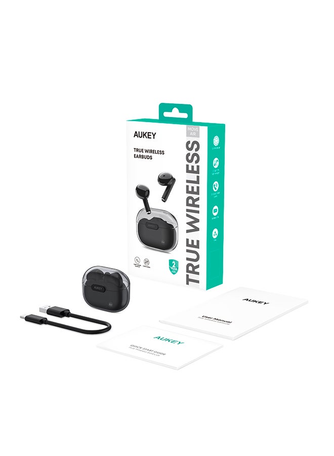 Aukey - EP-M2 Move Air True Wireless Earbuds، BT 5.3, IPX4 Waterproof, 20 Battrey Life, 3.5g Weight Black - Image 1