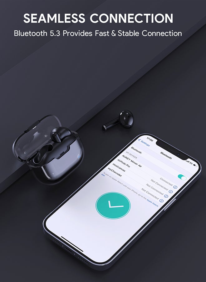 Aukey - EP-M2 Move Air True Wireless Earbuds، BT 5.3, IPX4 Waterproof, 20 Battrey Life, 3.5g Weight Black - Image 1