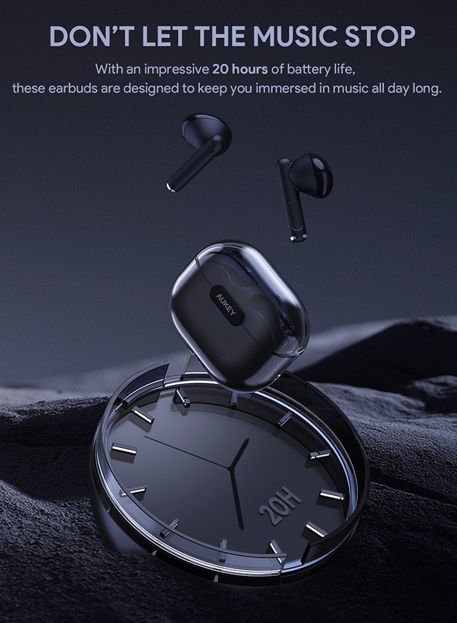 Aukey - EP-M2 Move Air True Wireless Earbuds، BT 5.3, IPX4 Waterproof, 20 Battrey Life, 3.5g Weight Black - Image 1