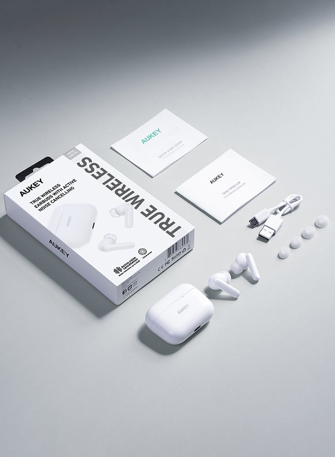 Aukey - True Wireless Earbuds with ANC Active Noise Cancellation، BT 5.2, IPX5 Waterproof Battery Life 24 hours, 4g Weight, EP-M1NC White - Image 1