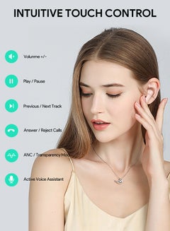 Aukey True Wireless Earbuds with ANC Active Noise Cancellation، BT 5.2, IPX5 Waterproof Battery Life 24 hours, 4g Weight, EP-M1NC White  - Image 2