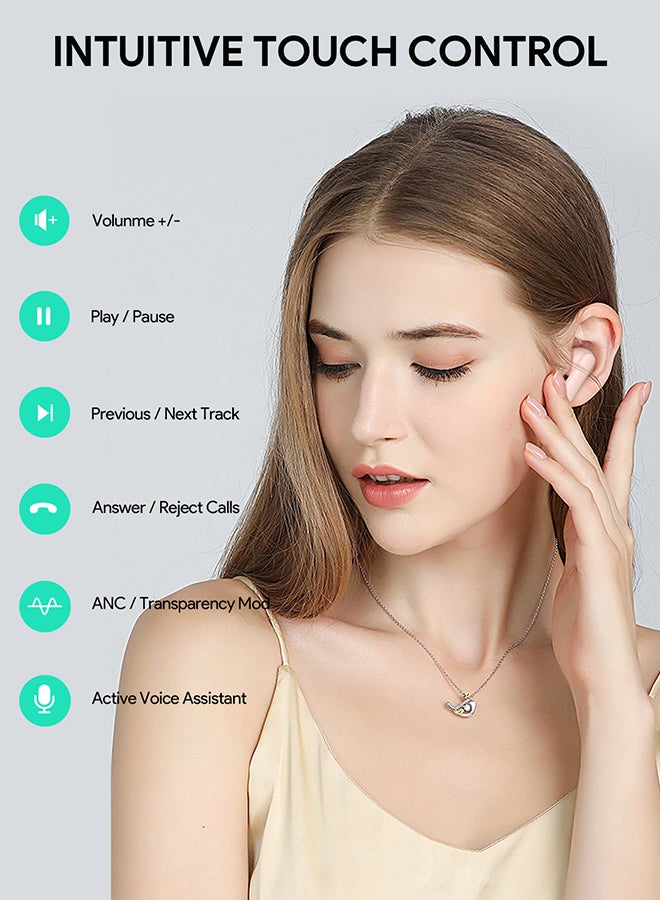 Aukey - True Wireless Earbuds with ANC Active Noise Cancellation، BT 5.2, IPX5 Waterproof Battery Life 24 hours, 4g Weight, EP-M1NC White - Image 1