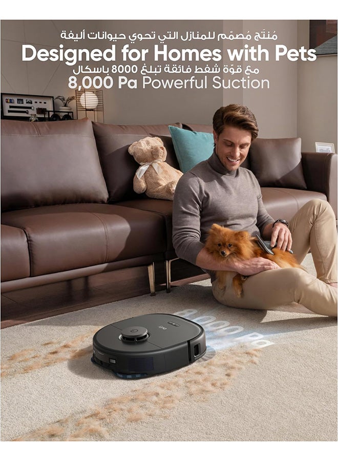 إيوفي مكنسة وممسحة eufy X10 Pro Omni Robot مع شفط 8000 باسكال، ممسحة مزدوجة مع رفع تلقائي 12 مم واكتشاف السجاد، تجنب العوائق بالذكاء الاصطناعي، غسيل ممسحة تلقائي، تجفيف ذاتي، تفريغ ذاتي، إعادة تعبئة ذاتية - Image 4