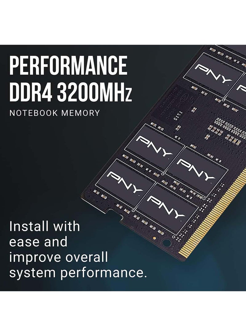 بي إن واي - الأداء 16 جيجابايت DDR4 DRAM 3200 ميجا هرتز (PC4-25600) CL22 (متوافق مع 2933 ميجا هرتز أو 2666 ميجا هرتز أو 2400 ميجا هرتز أو 2133 ميجا هرتز) مجموعة ذاكرة الكمبيوتر المحمول/الكمبيوتر المحمول (SODIMM) 1.2 فولت - MN16GSD43200-TB - Image 1