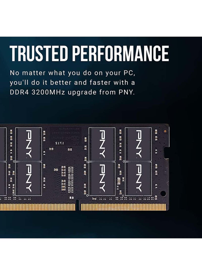 بي إن واي - الأداء 16 جيجابايت DDR4 DRAM 3200 ميجا هرتز (PC4-25600) CL22 (متوافق مع 2933 ميجا هرتز أو 2666 ميجا هرتز أو 2400 ميجا هرتز أو 2133 ميجا هرتز) مجموعة ذاكرة الكمبيوتر المحمول/الكمبيوتر المحمول (SODIMM) 1.2 فولت - MN16GSD43200-TB - Image 1