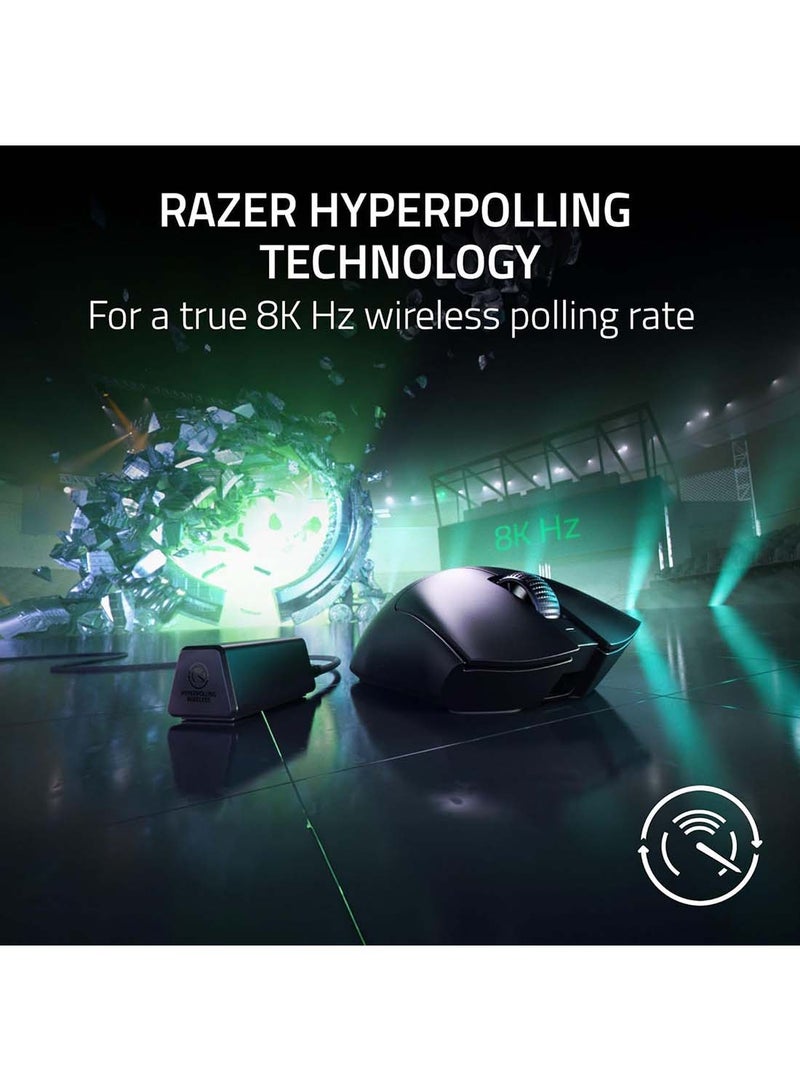 RAZER - DeathAdder V3 Pro Wireless Gaming Mouse + HyperPolling Wireless Dongle, Razer Focus Pro 30K Optical Sensor, 8K Polling, 6 Programmable Buttons, 90 Hr Battery, 63g, Black | RZ01-04630300-R3WL Black - Image 1