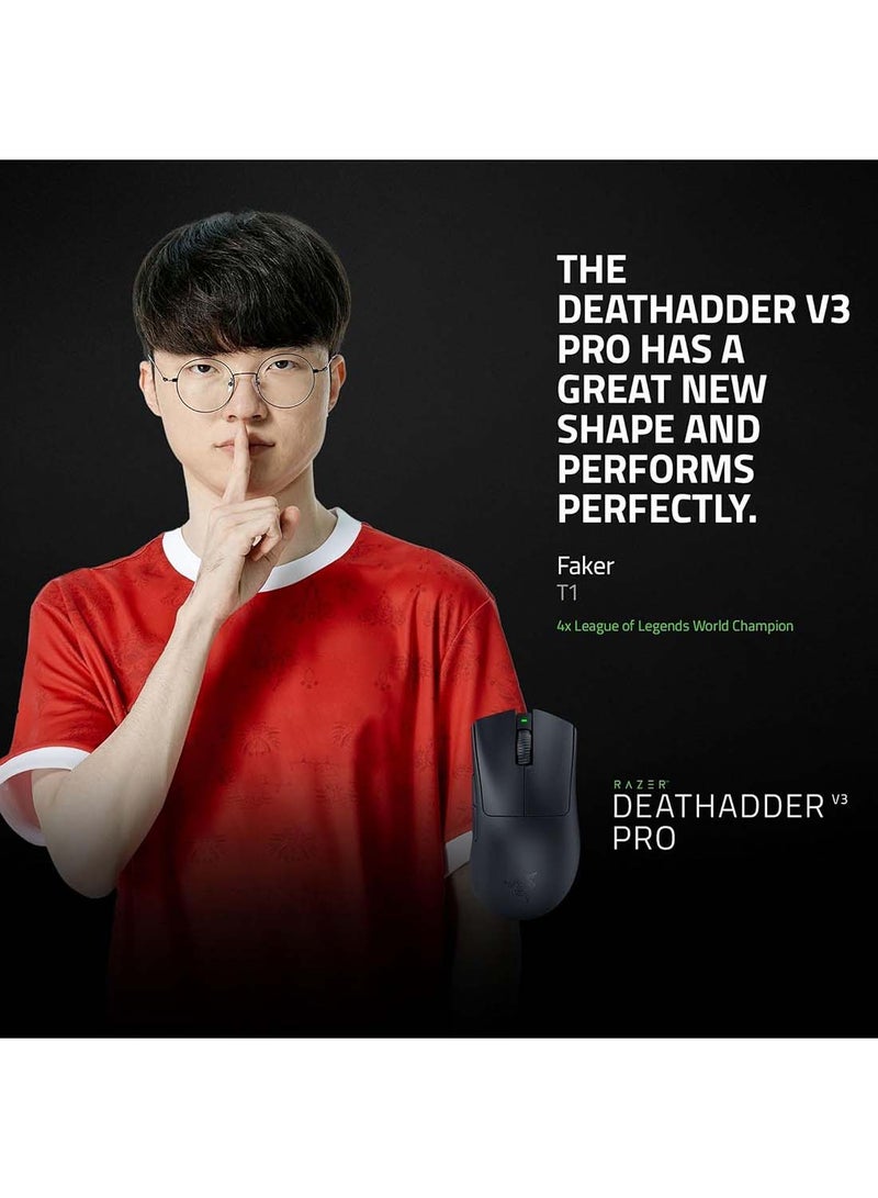 RAZER - DeathAdder V3 Pro Wireless Gaming Mouse + HyperPolling Wireless Dongle, Razer Focus Pro 30K Optical Sensor, 8K Polling, 6 Programmable Buttons, 90 Hr Battery, 63g, Black | RZ01-04630300-R3WL Black - Image 1