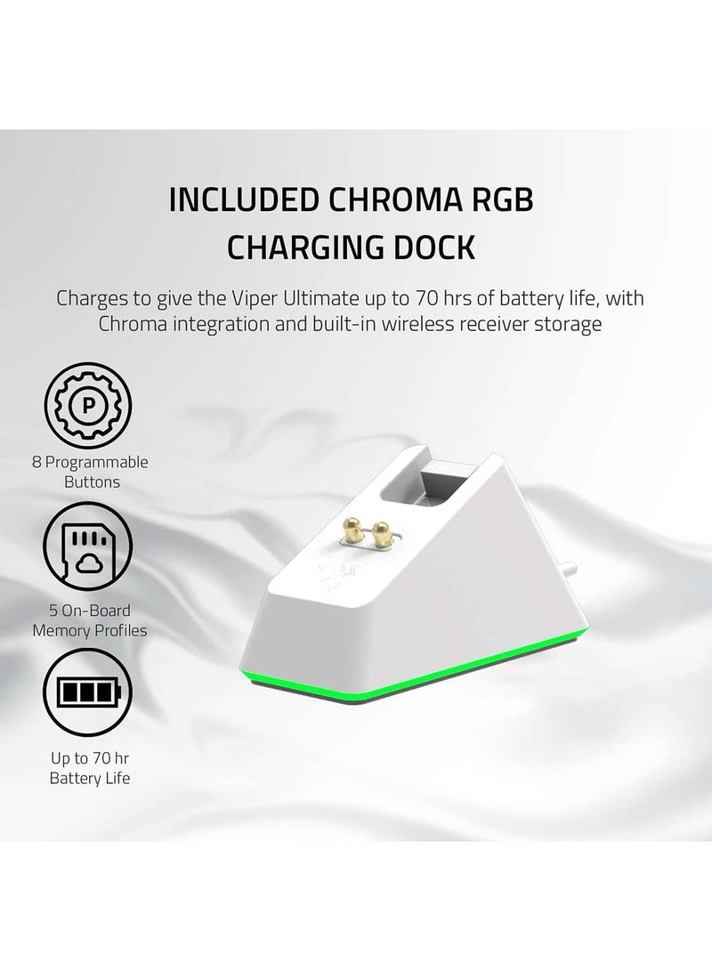 RAZER - Viper Ultimate-Wireless Gaming Mouse with Charging Dock, HyperSpeed Wireless, Wired - Speedflex Cable, Optical, 20000 DPI, 70 Million Clicks - Mercury | RZ01-03050400-R3M1 White - Image 1