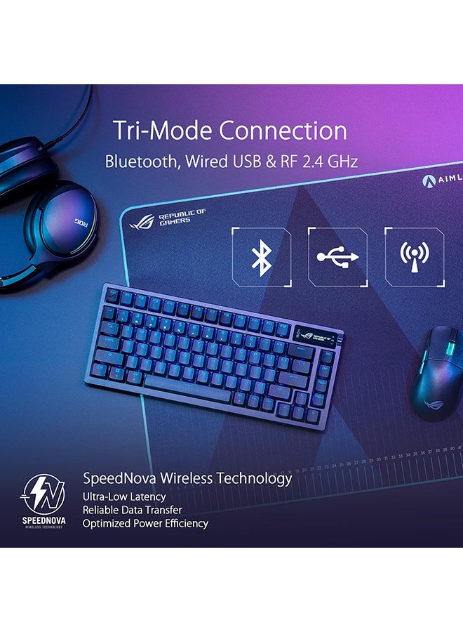أسوس - لوحة مفاتيح الألعاب ASUS ROG Azoth 75 اللاسلكية المخصصة DIY، وشاشة OLED، وحامل الحشية، وتخميد ثلاثي الطبقات، ومفاتيح ROG NX الحمراء مسبقة التشحيم وقابلة للتبديل السريع ومثبتات لوحة المفاتيح، وأغطية مفاتيح PBT، وRGB، تخطيط أمريكي - Image 1