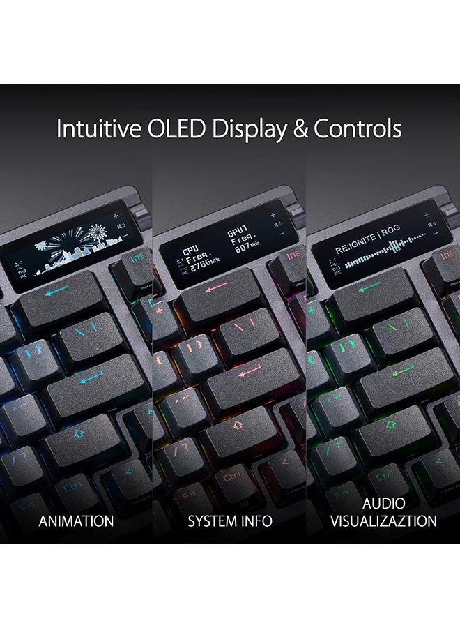 أسوس - لوحة مفاتيح الألعاب ASUS ROG Azoth 75 اللاسلكية المخصصة DIY، وشاشة OLED، وحامل الحشية، وتخميد ثلاثي الطبقات، ومفاتيح ROG NX الحمراء مسبقة التشحيم وقابلة للتبديل السريع ومثبتات لوحة المفاتيح، وأغطية مفاتيح PBT، وRGB، تخطيط أمريكي - Image 1