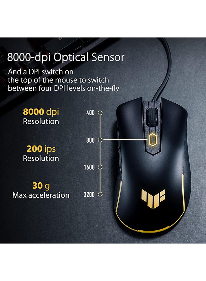 ASUS - Asus TUF Gaming M3 Gen II Gaming Mouse, Wired, 59g Lightweight, IP56 dust & Water Resistance, Antibacterial Guard, 8K DPI Optical Sensor, 6 Programmable Buttons, Teflon Mouse Feet, Balck - Image 1