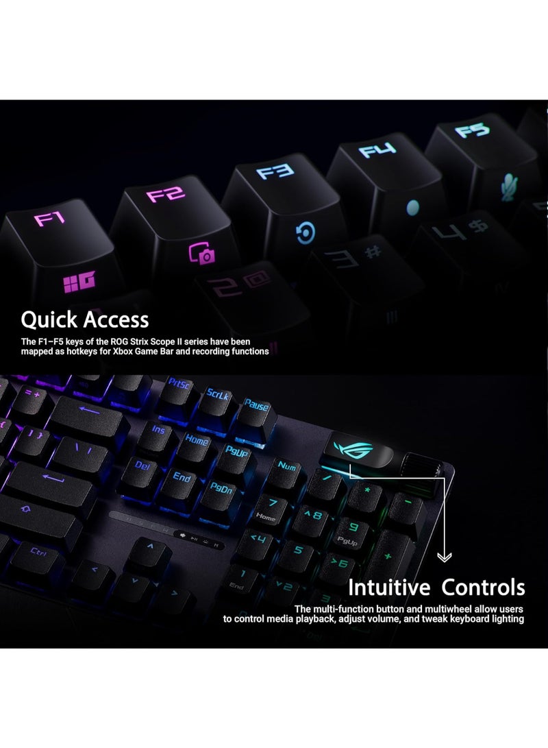 ASUS - ROG Strix Scope II Full-Size Gaming Keyboard, Dampening Foam, Pre-lubed ROG NX Storm Switches, PBT Keycaps, multi-function controls, hotkeys for Xbox Game Bar and recording, RGB - Image 1