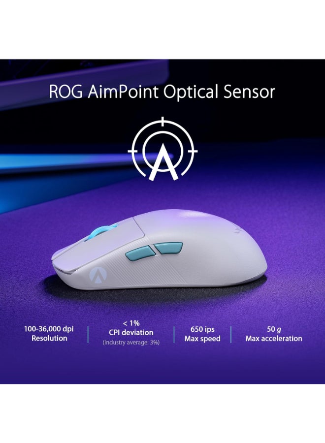 ASUS - Asus ROG Harpe Ace Aim Lab Edition Wireless Gaming Mouse, 54 g Lightweight, 2.4GHz RF, Bluetooth, 36K DPI Sensor, 5 Buttons, ROG SpeedNova, ROG Omni Receiver, Esports & FPS Gaming, White - Image 1