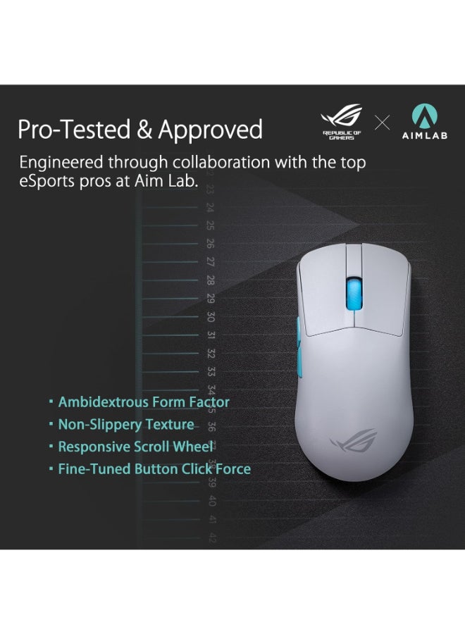 ASUS - Asus ROG Harpe Ace Aim Lab Edition Wireless Gaming Mouse, 54 g Lightweight, 2.4GHz RF, Bluetooth, 36K DPI Sensor, 5 Buttons, ROG SpeedNova, ROG Omni Receiver, Esports & FPS Gaming, White - Image 1