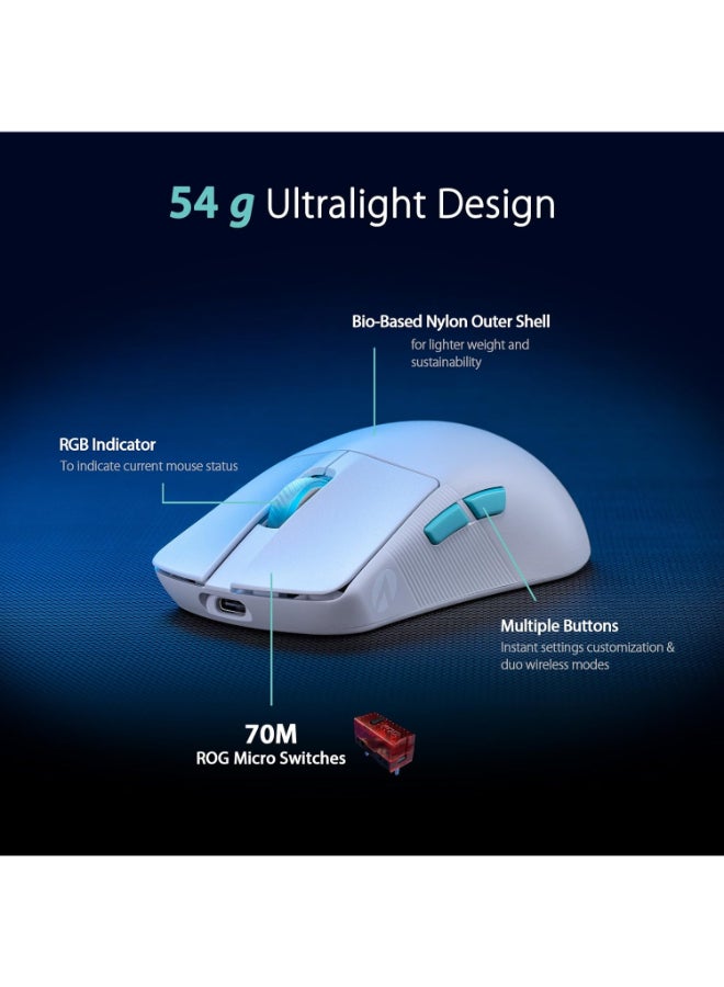 ASUS - Asus ROG Harpe Ace Aim Lab Edition Wireless Gaming Mouse, 54 g Lightweight, 2.4GHz RF, Bluetooth, 36K DPI Sensor, 5 Buttons, ROG SpeedNova, ROG Omni Receiver, Esports & FPS Gaming, White - Image 1