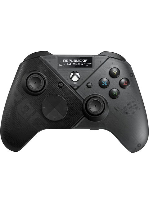 ROG Raikiri Pro Wireless PC controller, OLED display, USB-C/2.4GHz/BT on PC, USB-C on Xbox, 4 remappable rear buttons, step/linear triggers, adjustable joystick sensitivity, 3.5mm jack, ESS DAC