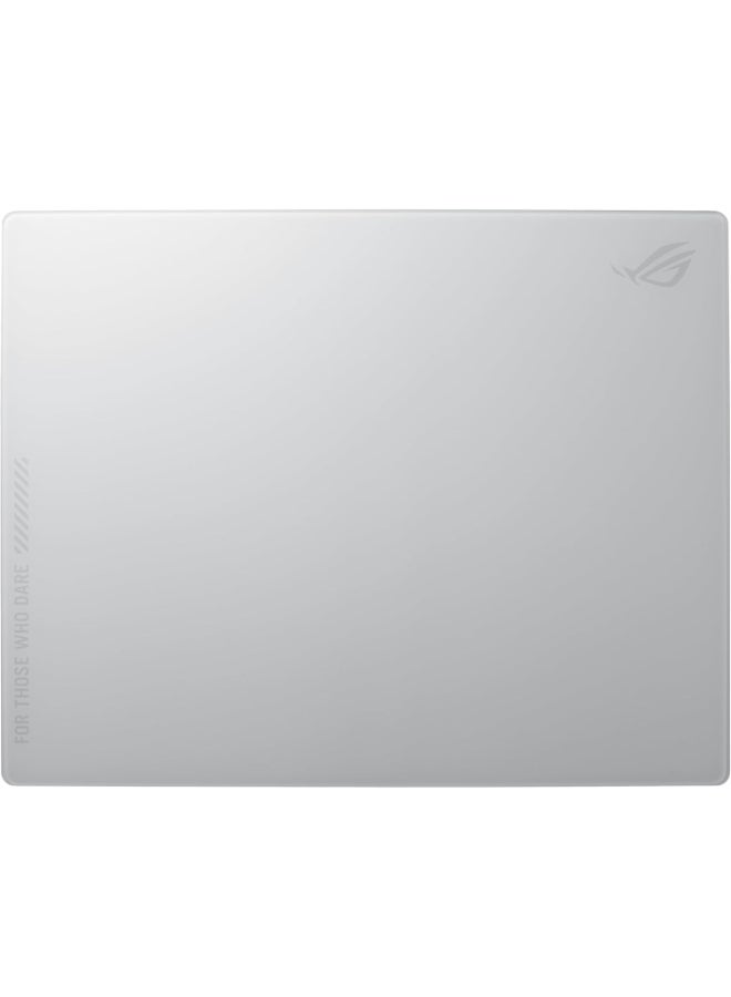 ASUS ROG Moonstone Ace L Glass Gaming Mouse Pad, Ultra-smooth Surface, Noise-Reducing Design, 9H Tempered Glass, Impact & Scratch Resistant, Anti-slip Silicone Base, 500 x 400 mm, Moonlight White - Image 1